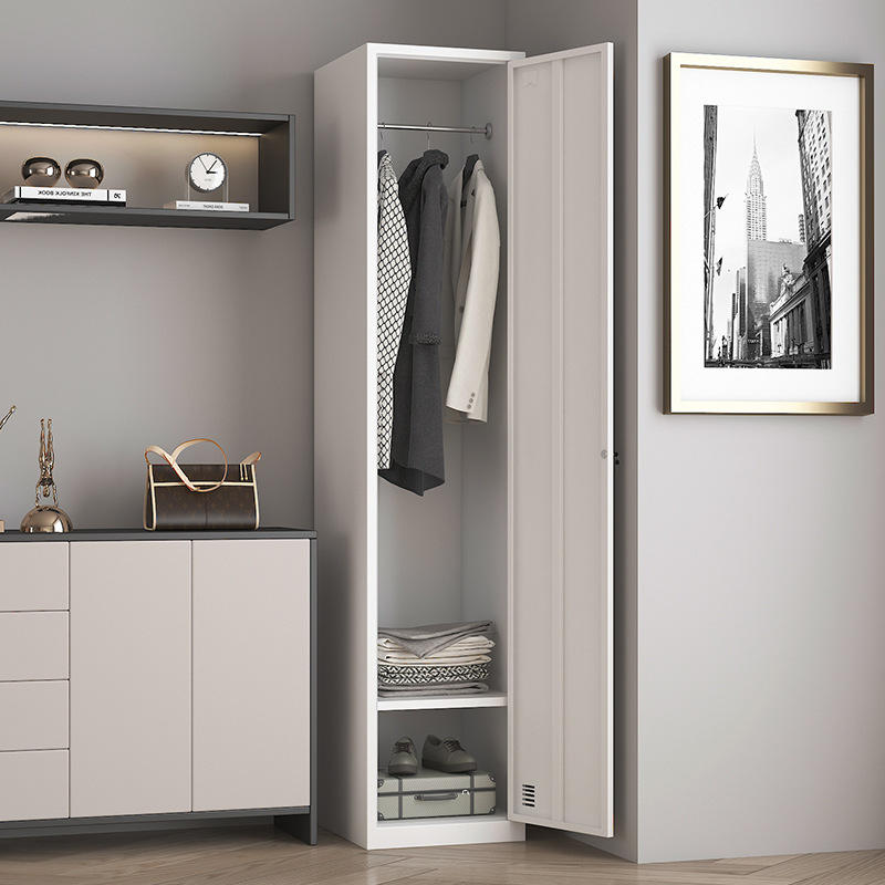 Single Door Steel Locker Metal Cabinet with Adjustable Shelves and Hanging Rod Lockable &amp; Portable for Bedroom Storage