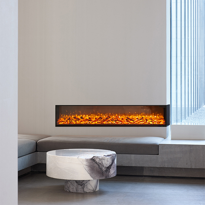 Indoor 2D LED Decorative Electric Fireplace Wall-Mounted Metal Modern Wood Charcoal TV Stand Remote Control Adjustable