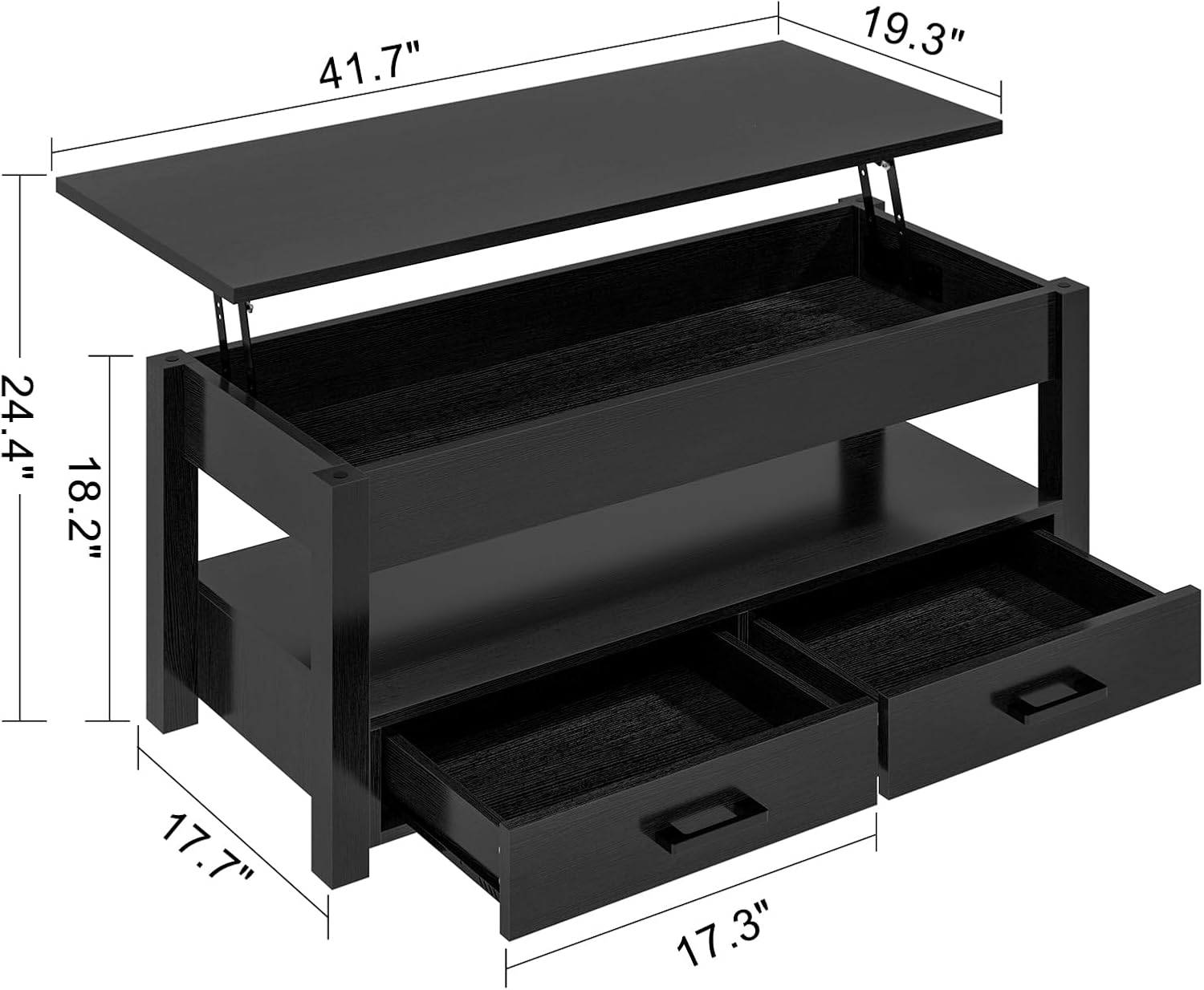 Lift Top Coffee Table with Storage Drawers Hidden Compartment, Center Table for Living Room, Coffee Desk Rising Tabletop