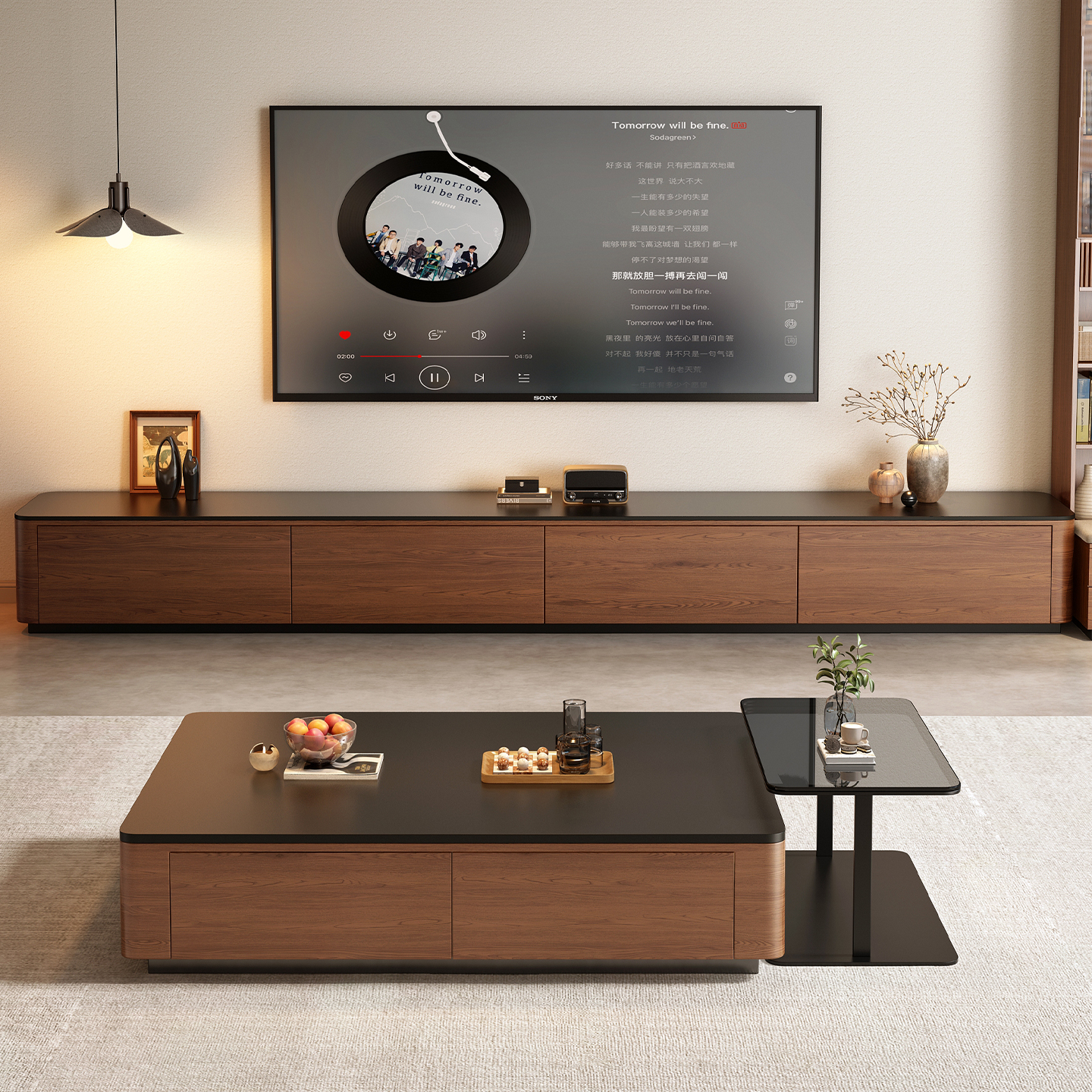 Modern Floor-Standing TV Stand With Storage Eco-Friendly &amp; Durable Design For Hotel Apartment Use Fits 60-64in TVs Easy Assembly