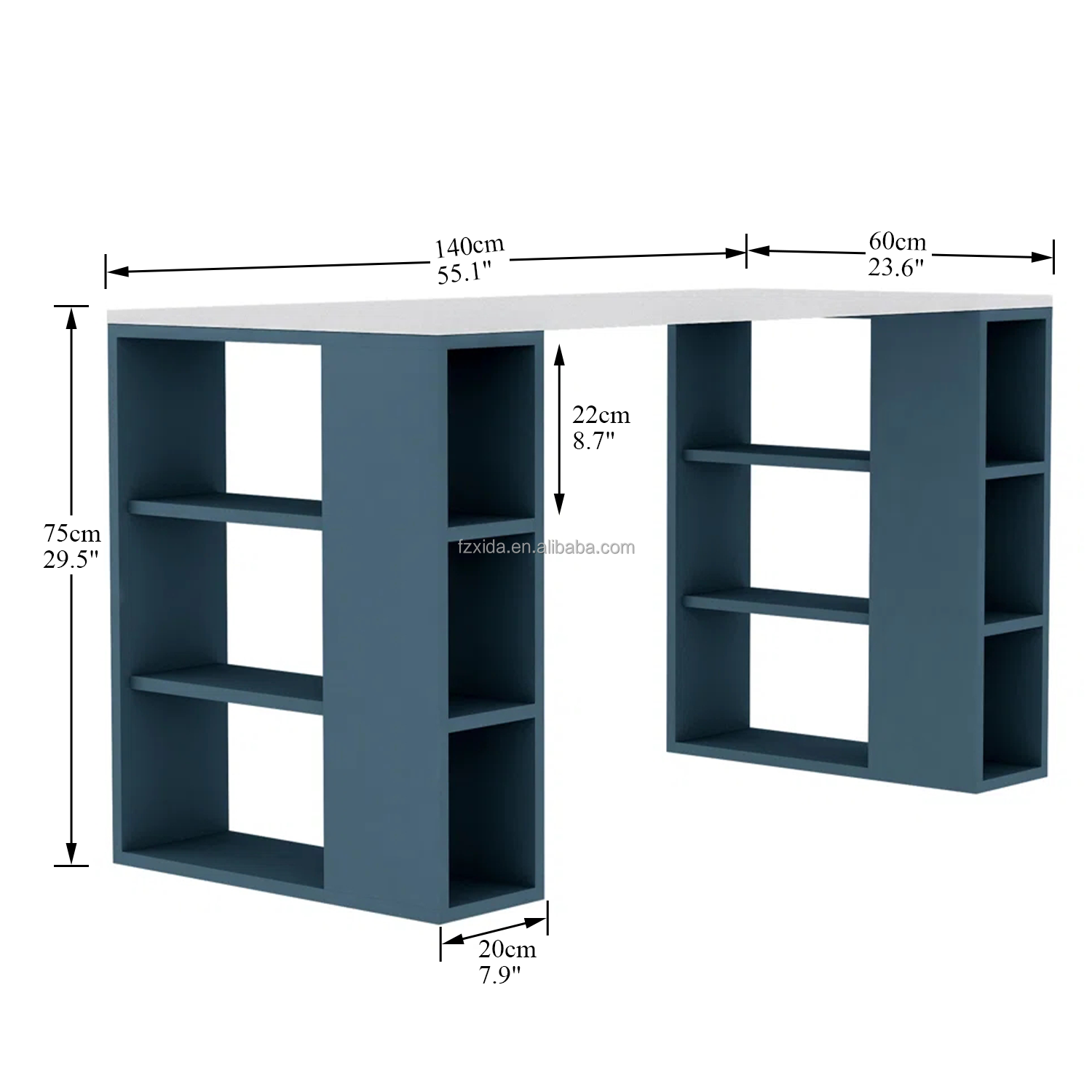 Nordic Wood Computer Table 6 Storage Shelves Space-Saving Multi-Functional Convertible Design 140x60x75cm Living Room Office Use