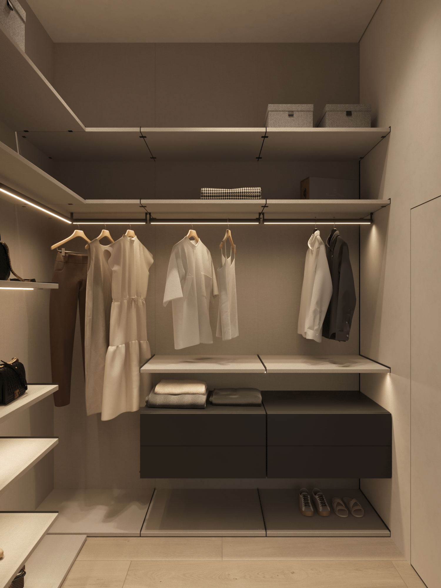 YK Modern Design Wooden Walk-in Closet Bedroom Furniture Adjustable Easy Assembly Convertible Clothes Storage Cabinet for Villa