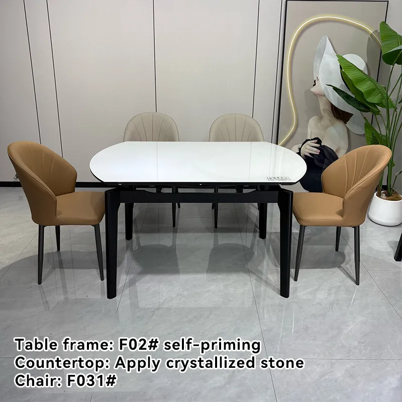 Modern Folding Dining Table Set with 6 Chairs Tempered Glass Top and Solid Wood Frame