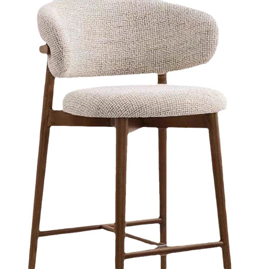Modern Solid Wood Bar Stool Nordic Italian Style Kitchen Chair Small Dining Chair Backrest Hotel Restaurant Casual High Stool