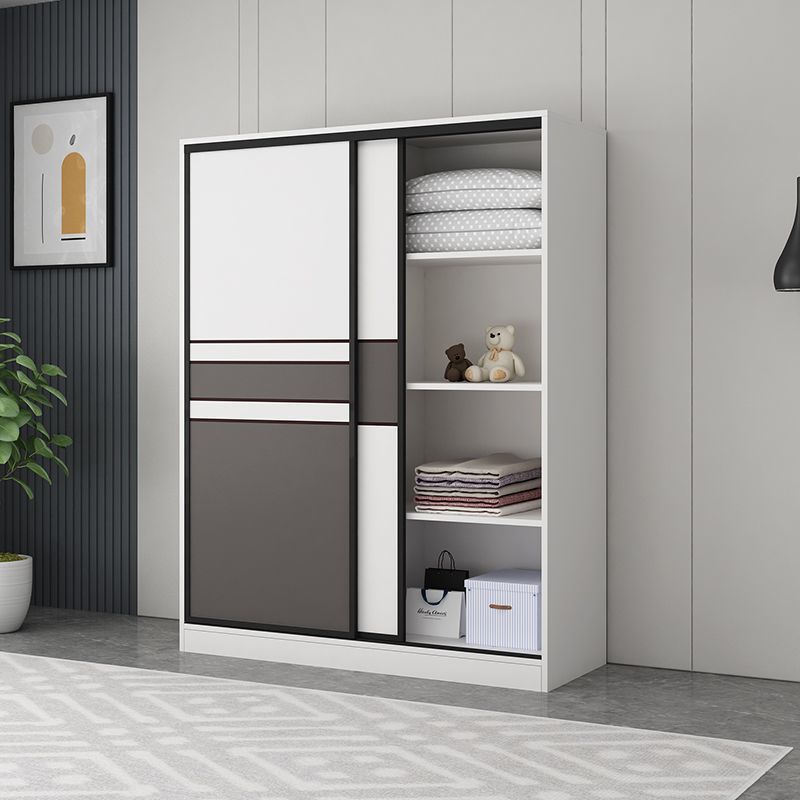 Wardrobe for Home Bedroom Sliding Door Modern Minimalist Artificial Board Storage Cabinet Large Closet for Rental Home Furniture
