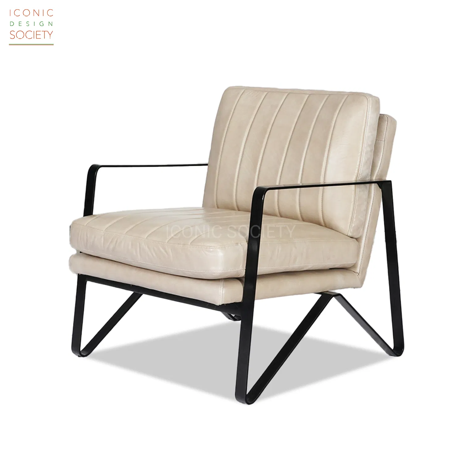 Modern Industrial Home Sitting Room Living Room Leisure Hotel Furniture Metal Iron Steel Pipe Genuine Leather Accent Arm Chair