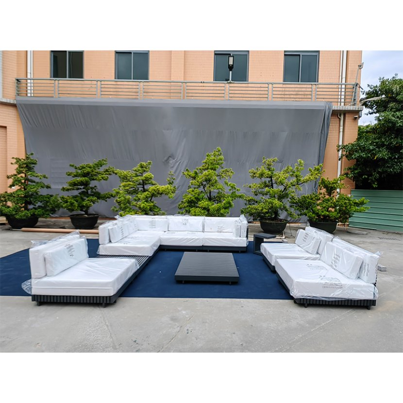 Modern Waterproof Teak Wood Outdoor Furniture Living Room Balcony Garden Patio Hotel Sectional Sofa with Cushions