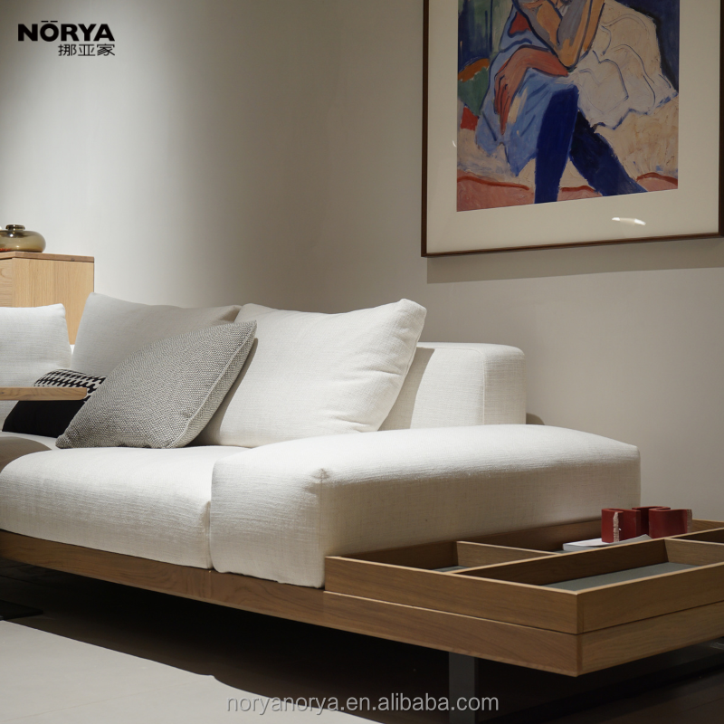 NORYA Italian Modern Fabric L-shaped Combination Luxurious Sofa Set For Living Room Wood Furniture European White Oak White