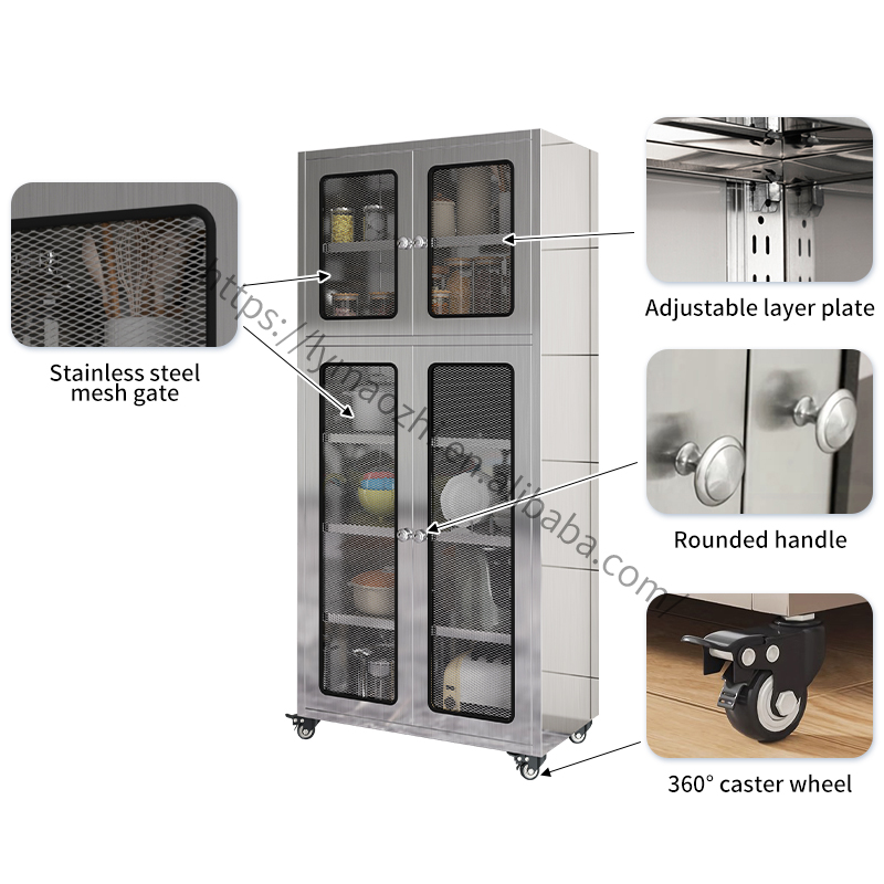 Stainless Steel Mesh Door Storage Locker - Mobile Kitchen Storage Cabinet with Wheels for Utensil Organization