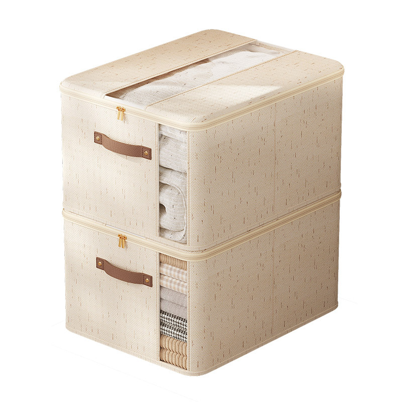 Tianshan Cotton Linen Double Window Zipper Foldable Multi-Purpose 40L-50L Storage Box for Clothes &amp; Toys Household Bedroom Use
