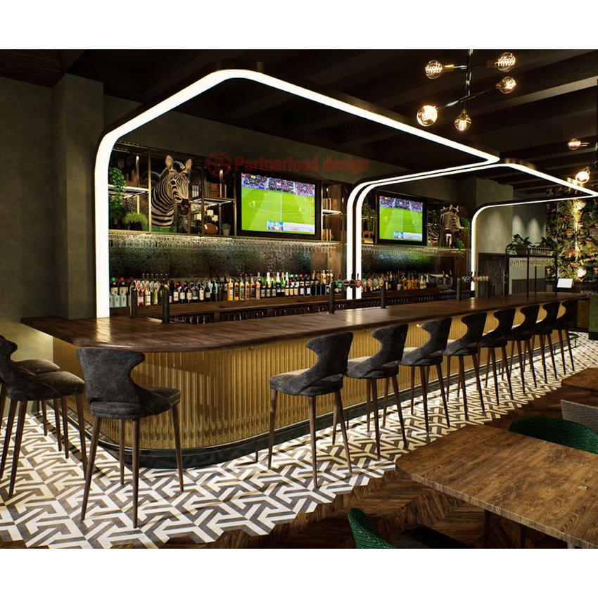 Modern Luxury Curved Marble bar Counter Customized Restaurant bar Counter Equipment One-stop Solution