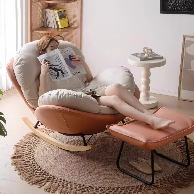 Modern Luxury Living Room Egg Rocking Recliner Lounge Sofa Single Lazy Chair with Metal Frame for Apartment and Hotel Use