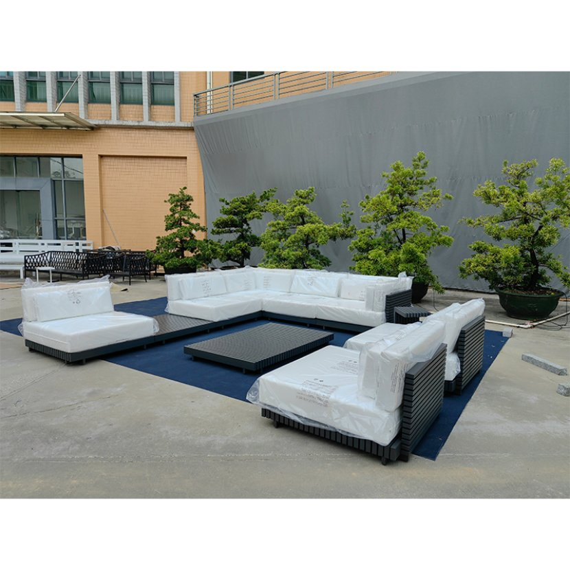 Modern Waterproof Teak Wood Outdoor Furniture Living Room Balcony Garden Patio Hotel Sectional Sofa with Cushions