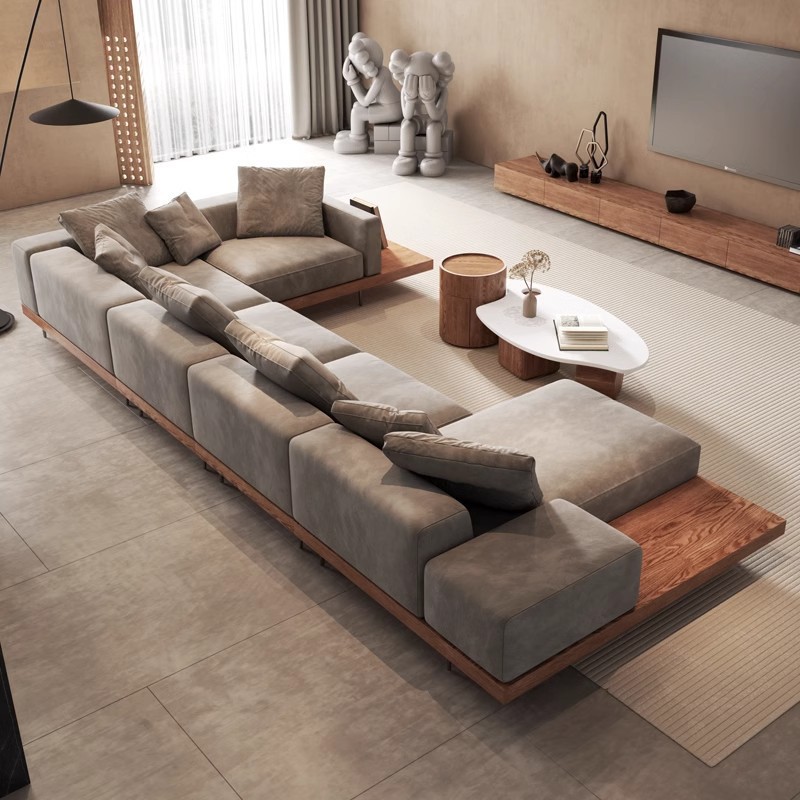 Wooden-style Solid Wood Sofa Chair Light Luxury Boutique Hotel Combination Sofa for Living Room