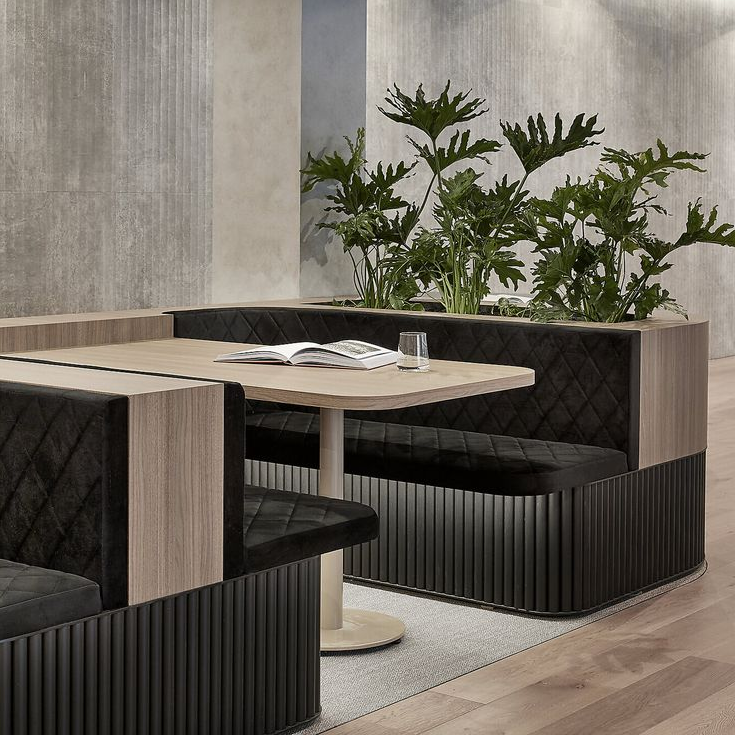 Cafe Furniture Modern Design Restaurant Sofa With Flower Slot Minimalist Milk Tea Coffee Shop Booth Seating