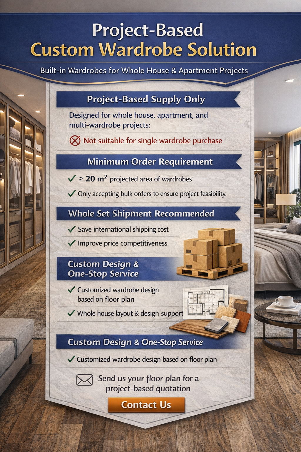 Contract Custom Wardrobe Supplier for Apartment Projects