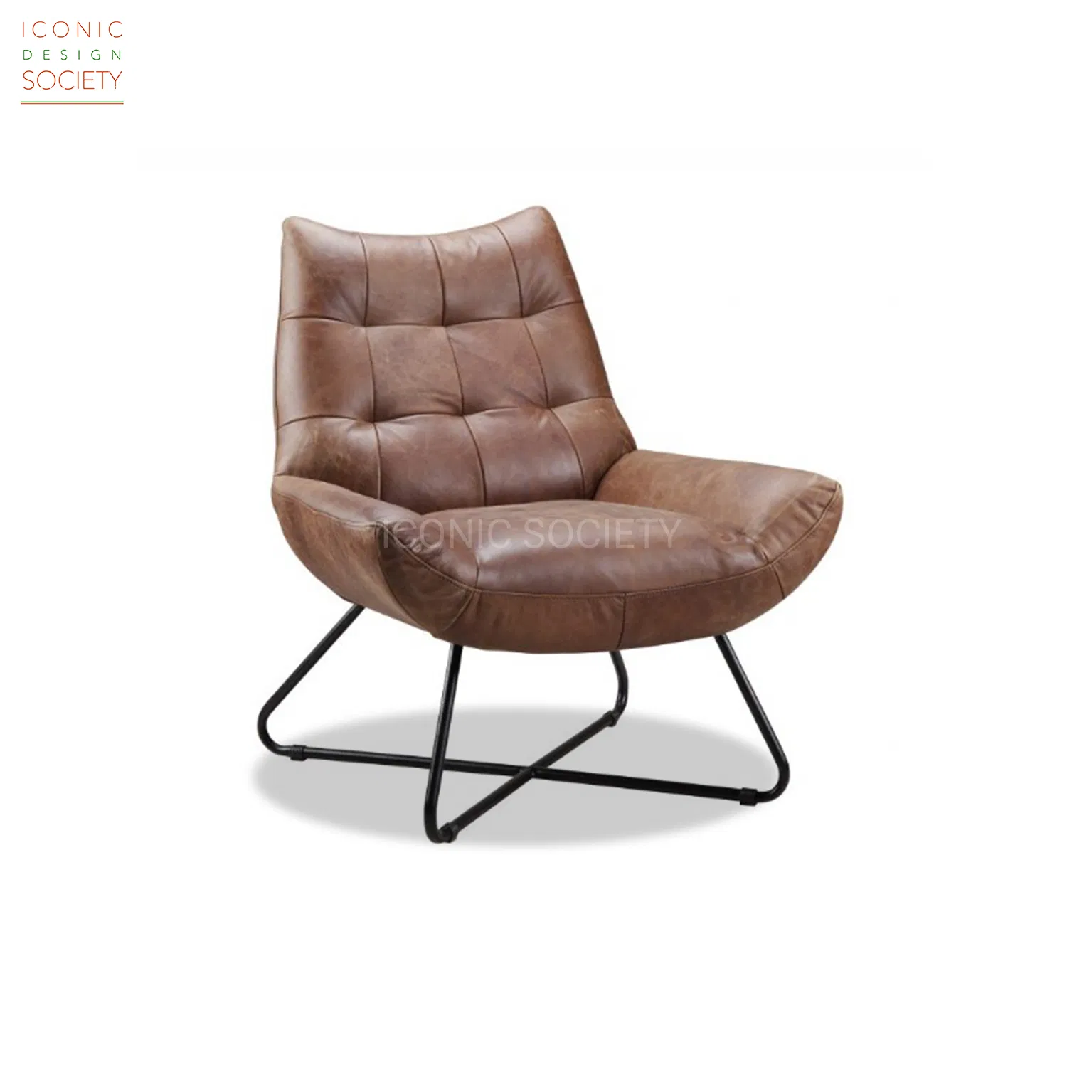 Modern Industrial Hotel Office Living Room Furniture Leisure Metal Steel Lounge Real Leather Accent Arm Chair