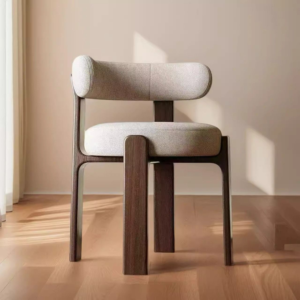 Nordic Designer Upholstered Wood Chair Sculptural Geometric Solid Wood Dining Armchair For Hotel Project And Restaurant