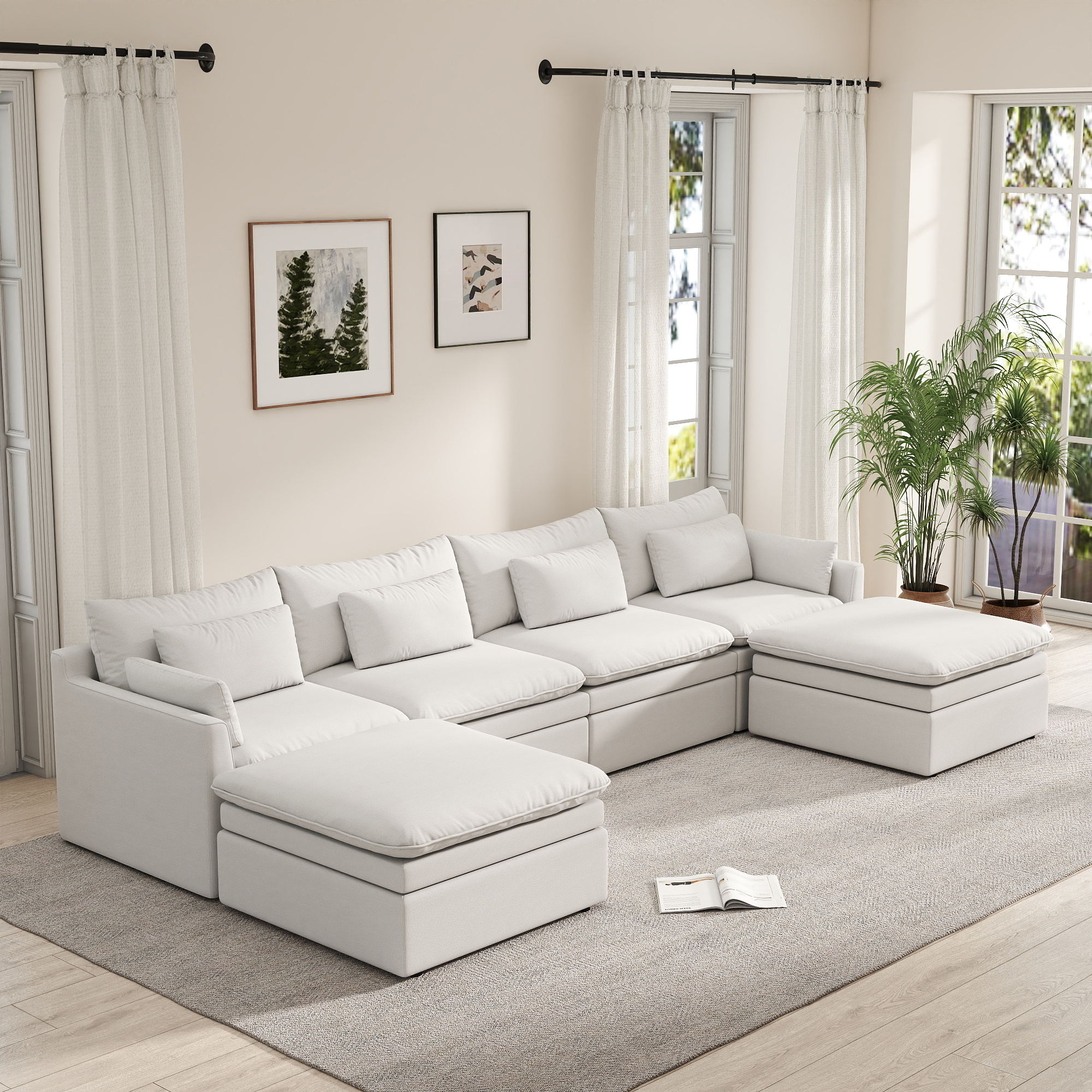 VOXHOME Modern Free Combination Microfiber Fabric Cloud Sofa Quality Sponge Modular Sectional Living Room Furniture Sofa Set