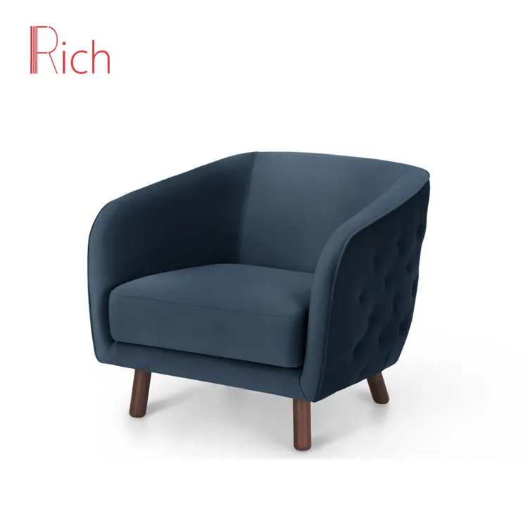 Fabric Velvet Armchair Modern Wood Frame Tufted Blue Accent Chair
