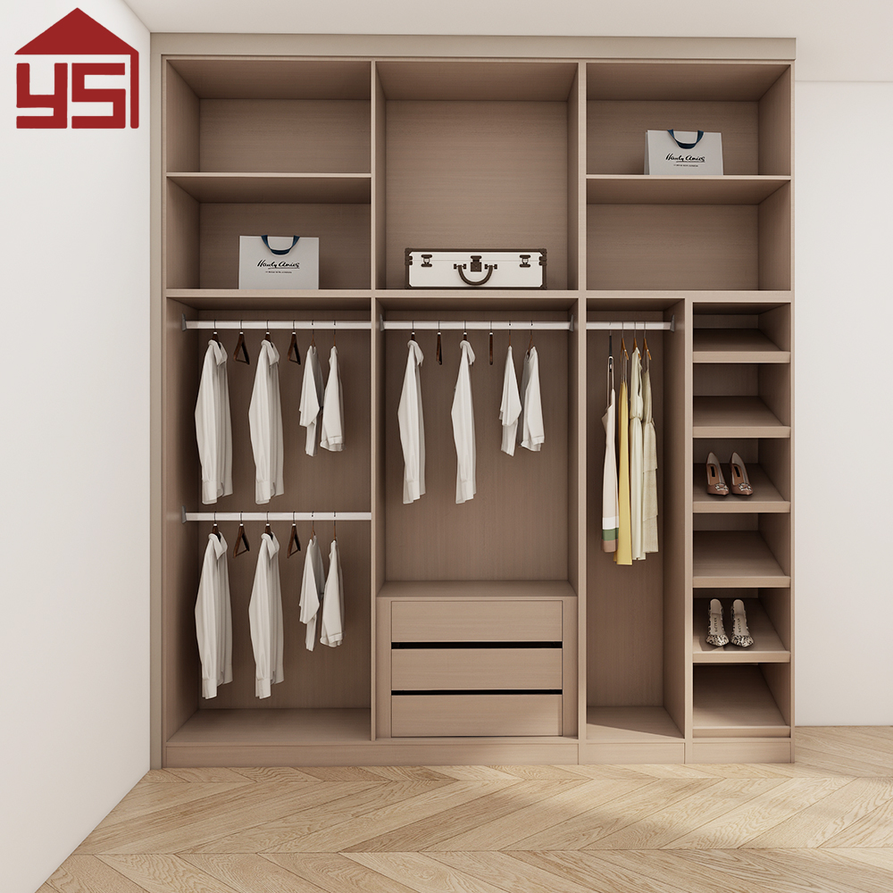 Solid Wood Veneer Walk-in Wardrobe Open Closet for Villa Modular Design Durable for Luxury Homeowners