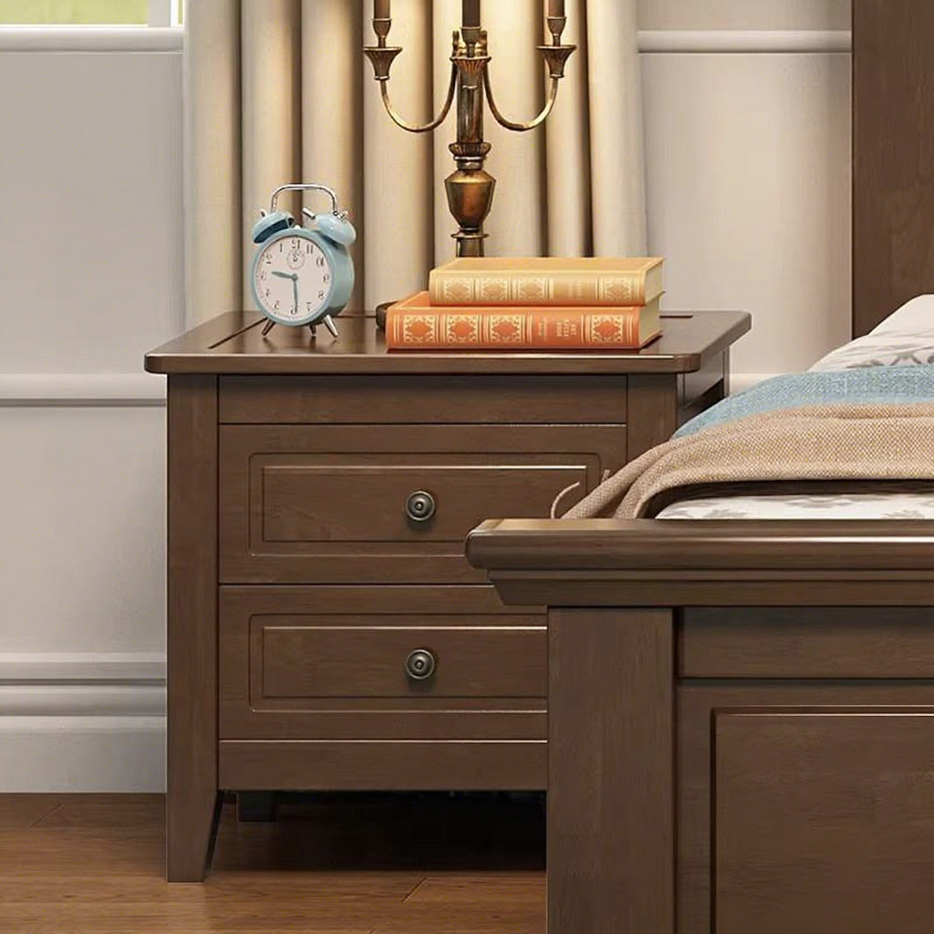 Elegant Solid Wood Bedroom Nightstand 2 Drawers; Modern Eco-friendly Durable Assembled Home Furniture for Hotels Apartments