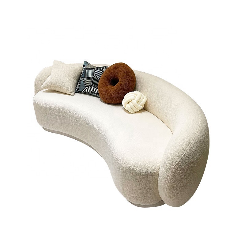 Scandinavian Modular Sectional Sofa with Lamb Velvet Fabric Cream Color Curved Rest Area Lounge Sofa Sponge Filled