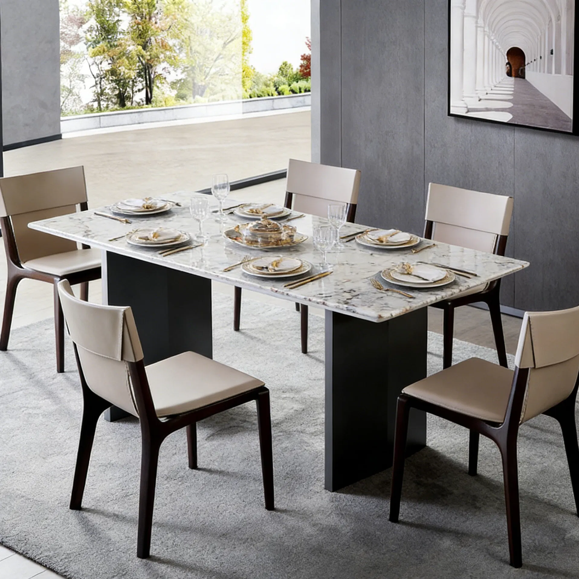 Modern Customizable Marble Dining Table Set for Contemporary Homes