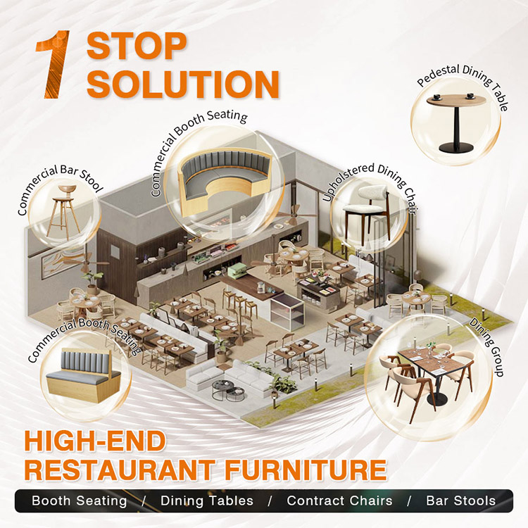 Luxury Commercial Project Upholstered High Back Wood Framework Seating with Central Pedestal Base Table Dining Chair