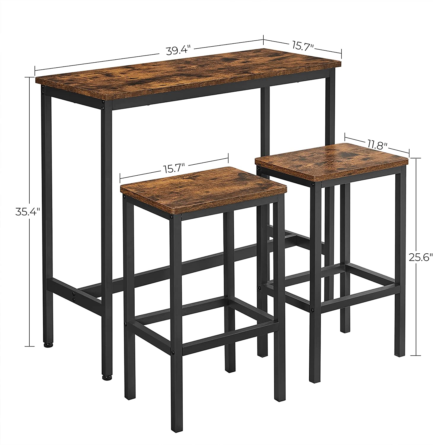 Industrial Dining Table Set Bar Table and Chairs Set Kitchen Bar Height Table with Stools Set of 2 Steel Frame