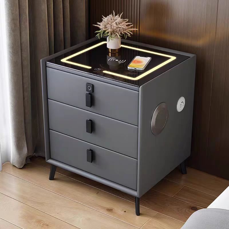 Modern Simple Solid Wood Smart Nightstand Wireless Bedroom Table Cabinet With Drawer Storage Light Smart Bedside Table For House