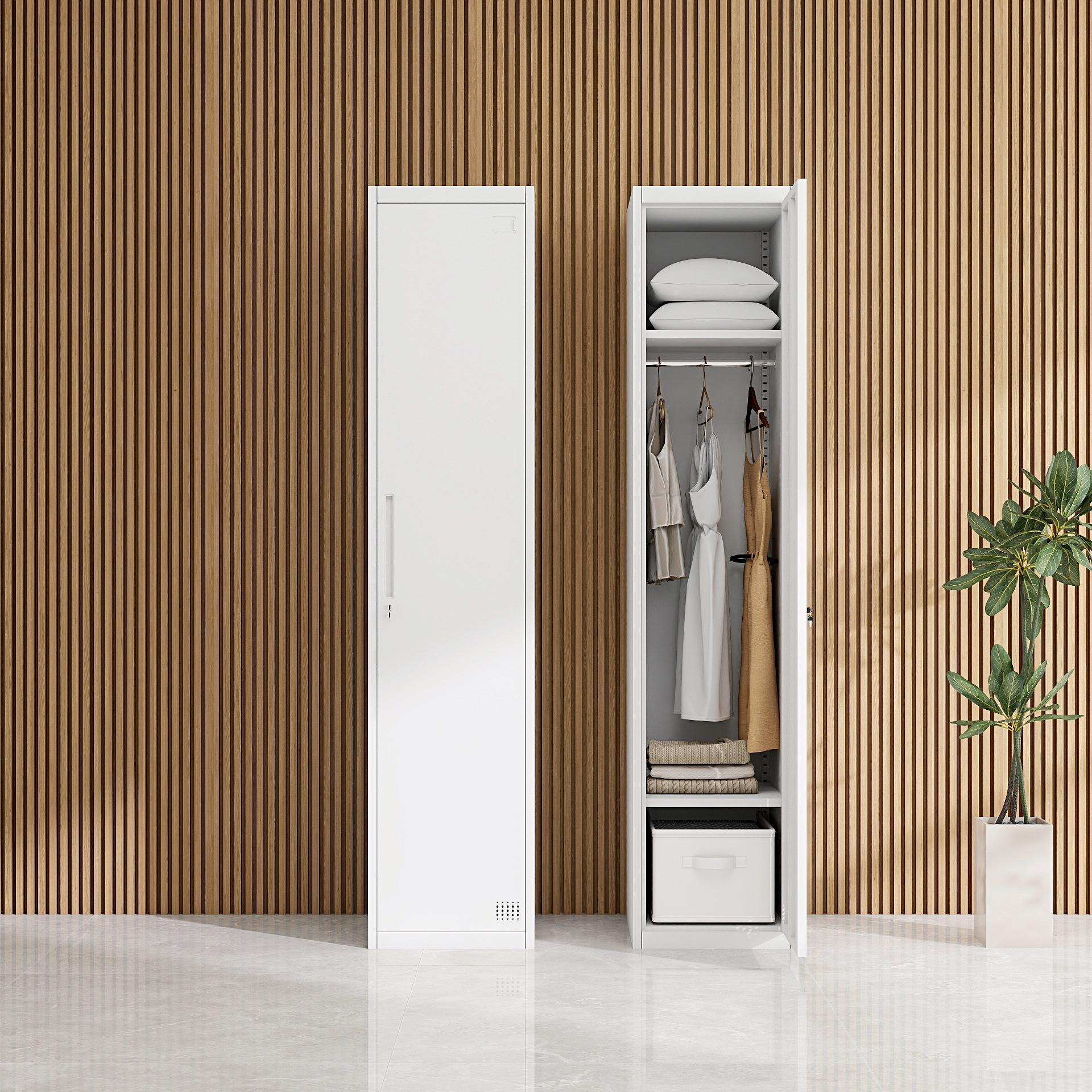 Single Door Steel Locker Metal Cabinet with Adjustable Shelves and Hanging Rod Lockable &amp; Portable for Bedroom Storage