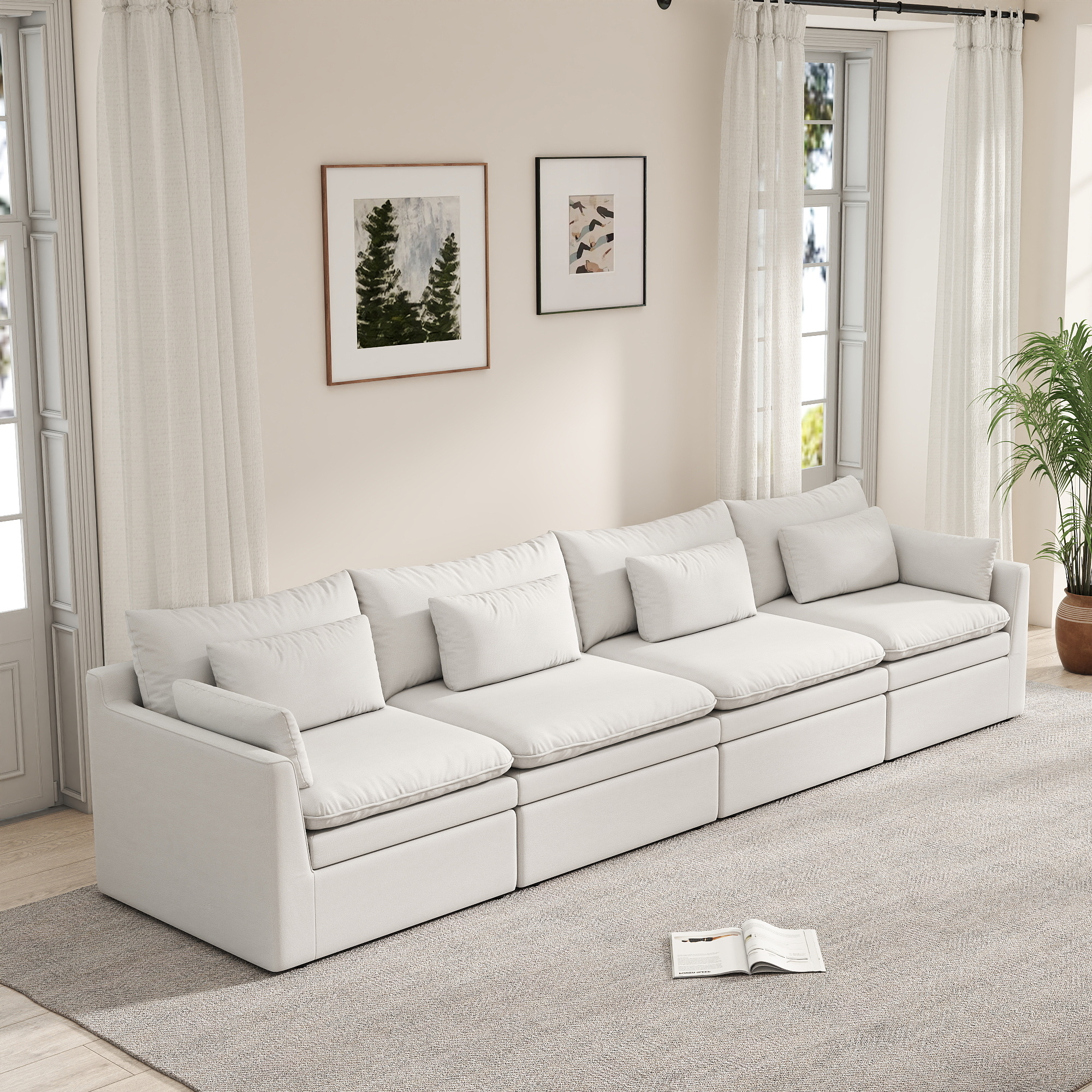 VOXHOME Modern Free Combination Microfiber Fabric Cloud Sofa Quality Sponge Modular Sectional Living Room Furniture Sofa Set