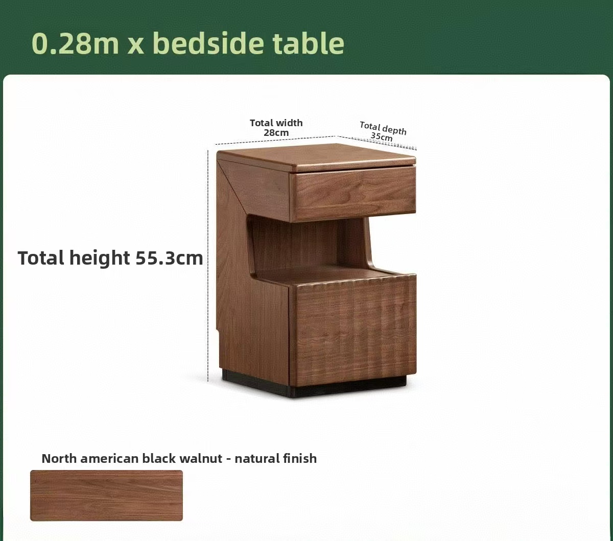 Light Luxury Black Walnut Smart Nightstand with Two Drawers for Bedroom Storage