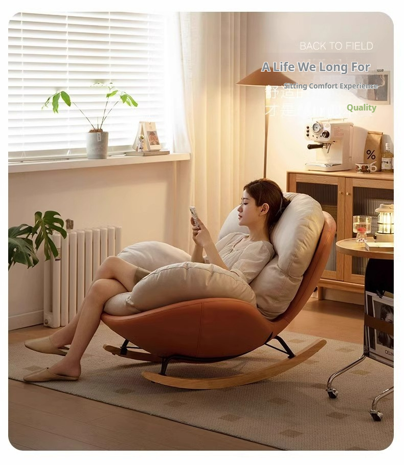 Modern Luxury Living Room Egg Rocking Recliner Lounge Sofa Single Lazy Chair with Metal Frame