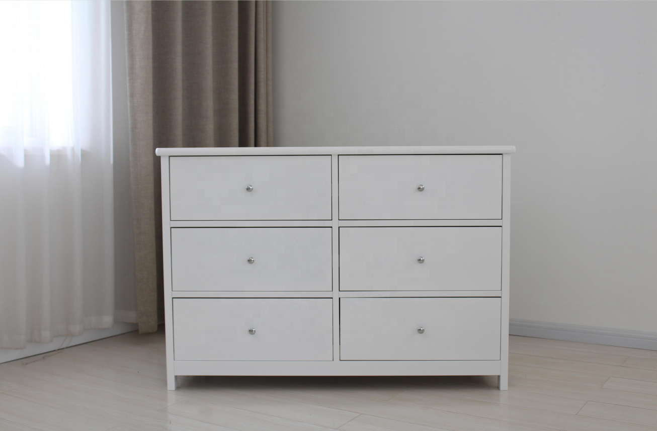 Custom White Modern Dresser &amp; Chest of Drawers Solid Pine Wood Storage Cabinet 6 Drawers for Bedroom and Living Room