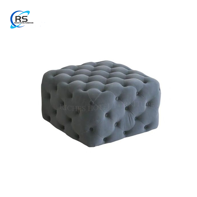 Modern Fabric Upholstery Wooden Legs Home and Office Salon Furniture Ottoman, Pouf, Stool