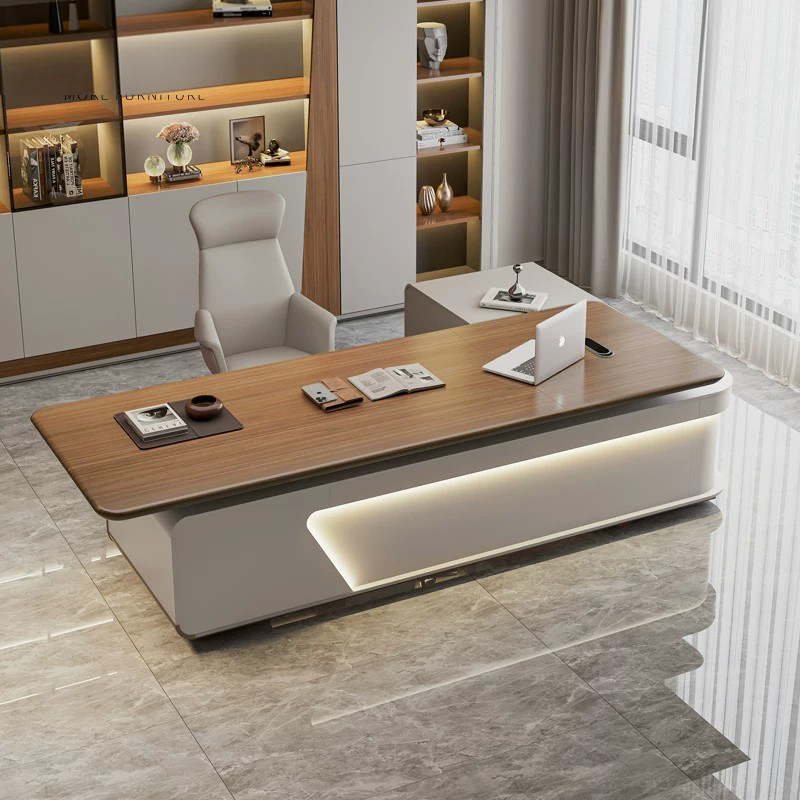 Luxury L Shape Wooden Executive Office Desk Modern Minimalist Complete Executive Desk Set CEO Manager High End Light Office