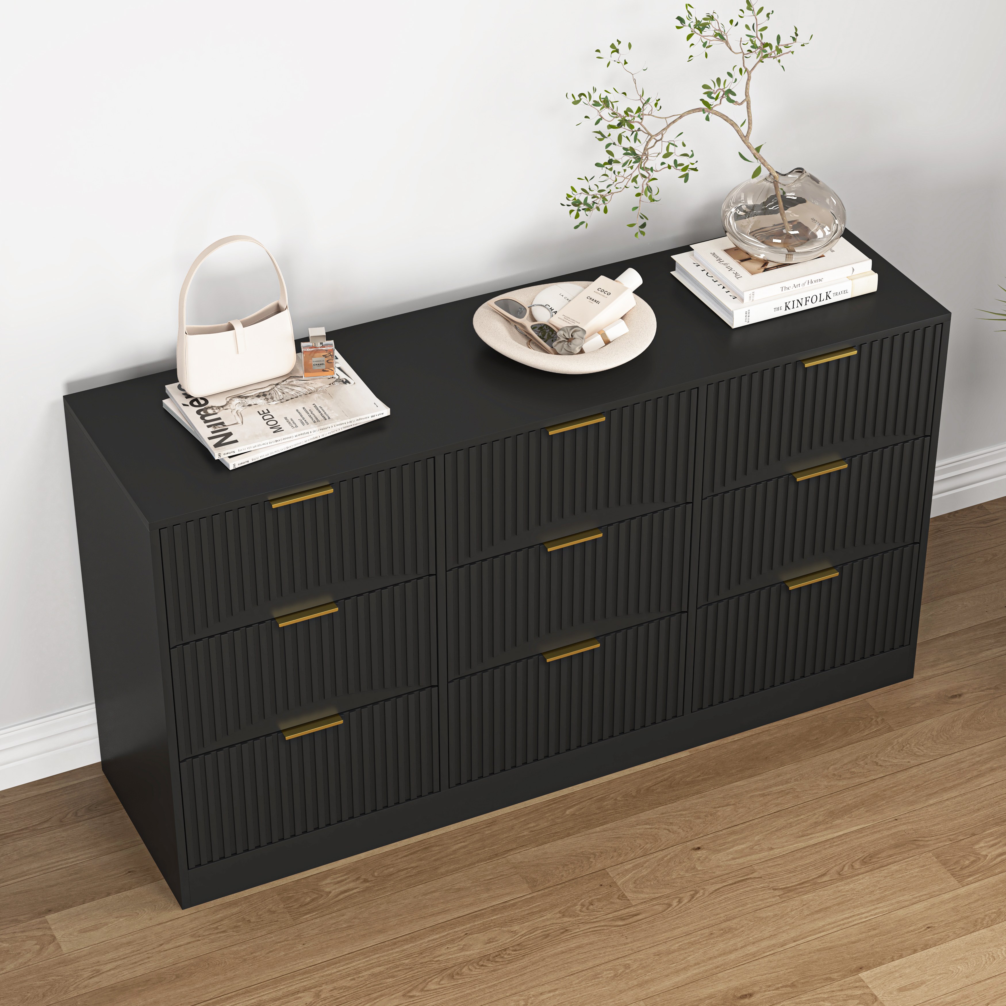 Black 9 Drawer Dresser Detail 3