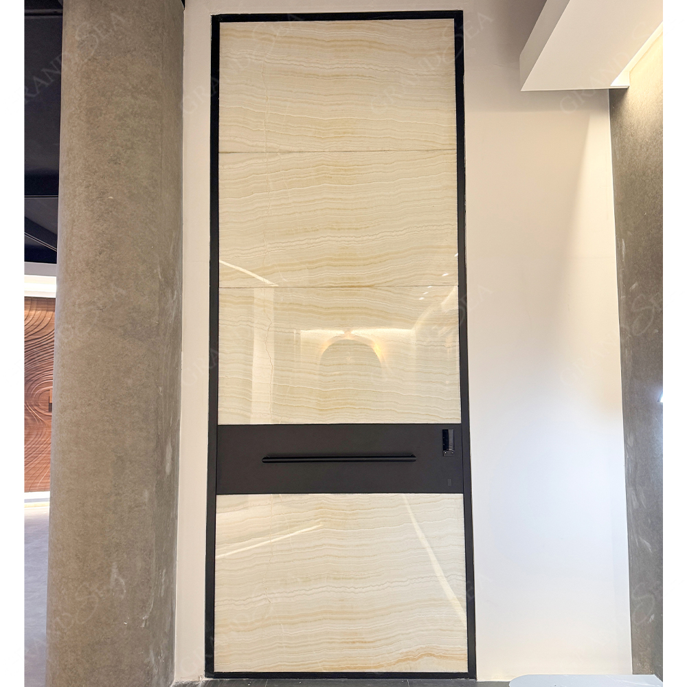 Grandsea Latest Luxury Nature Stones Entrance Door Aluminum Cast Pivot Doors With LED For High End Villa Residential House Door
