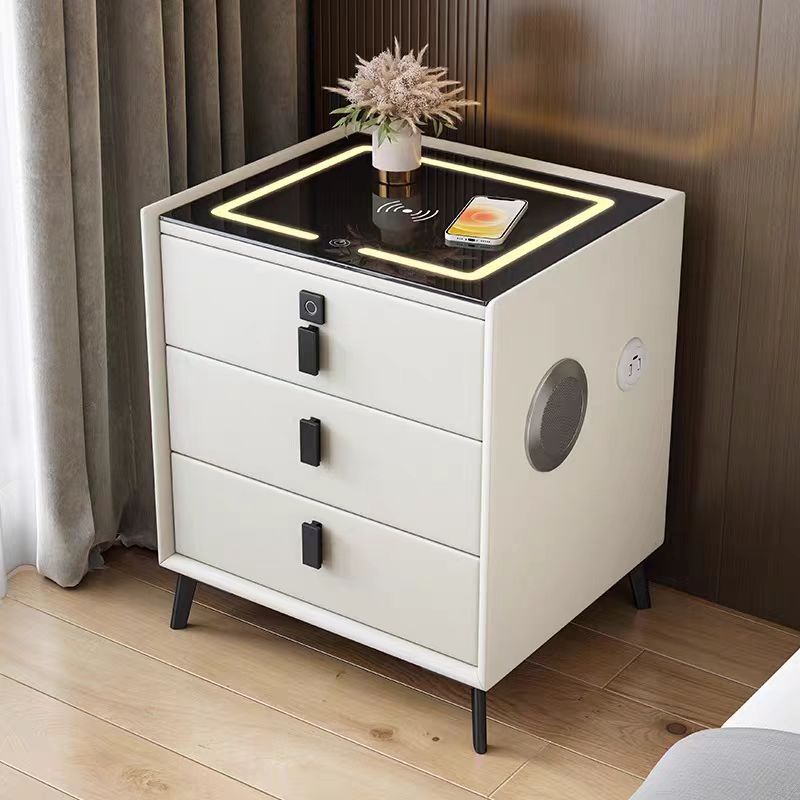 Modern Simple Solid Wood Smart Nightstand Wireless Bedroom Table Cabinet With Drawer Storage Light Smart Bedside Table For House