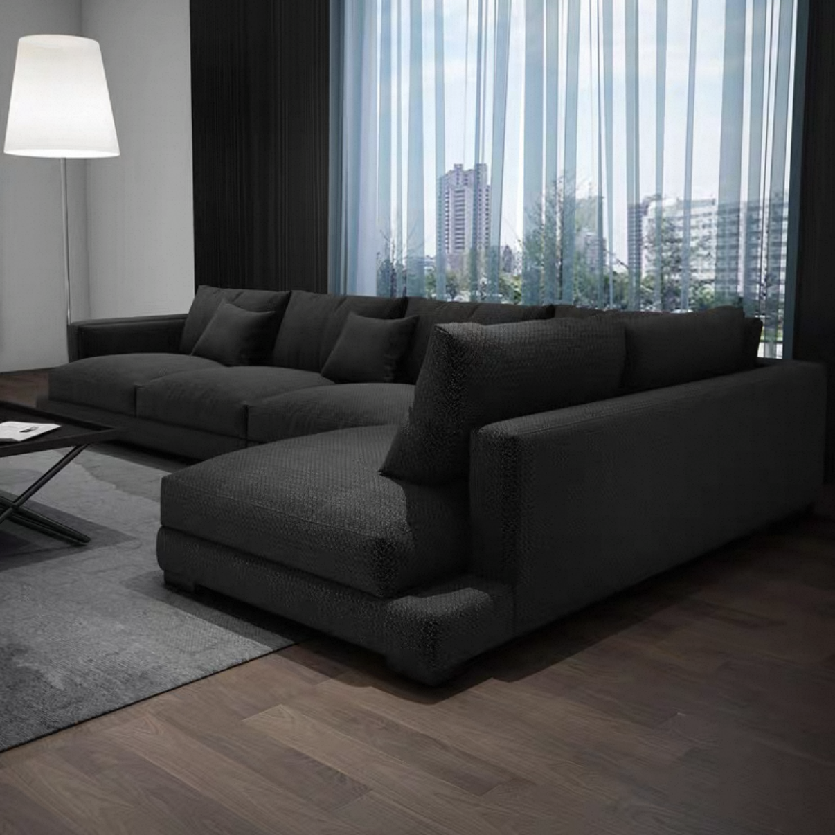 Zayshine Italian Modern Minimalist Luxury White Linen 5-seater Living Room Sofa Set L-Shape Modular Villa Apartment Corner Sofa
