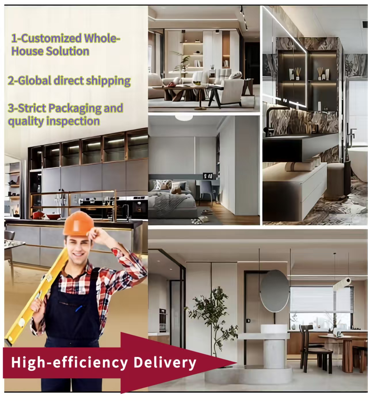 Luxury Modern Space-Saving Eco-Friendly Durable Adjustable Shelves Built-In Wardrobe for Home Bedroom Living Room Furniture