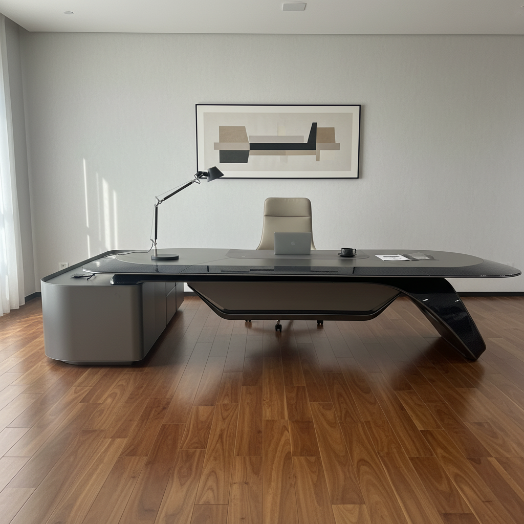 Premium CEO Desk With Durable Metal Structure &amp; Smooth Leather Top, Spacious Executive Desk With Side Storage For office Desk