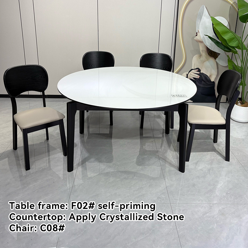 Modern Folding Dining Table Set with 6 Chairs Tempered Glass Top and Solid Wood Frame