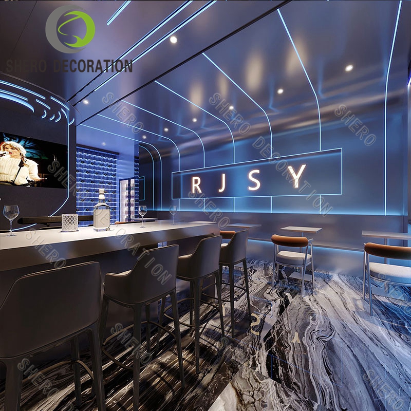 Custom Design Bar Counter Marble Display Cabinet Table and Chairs Nightclub Cocktail Bistro Pub Furniture Set One Stop Solution