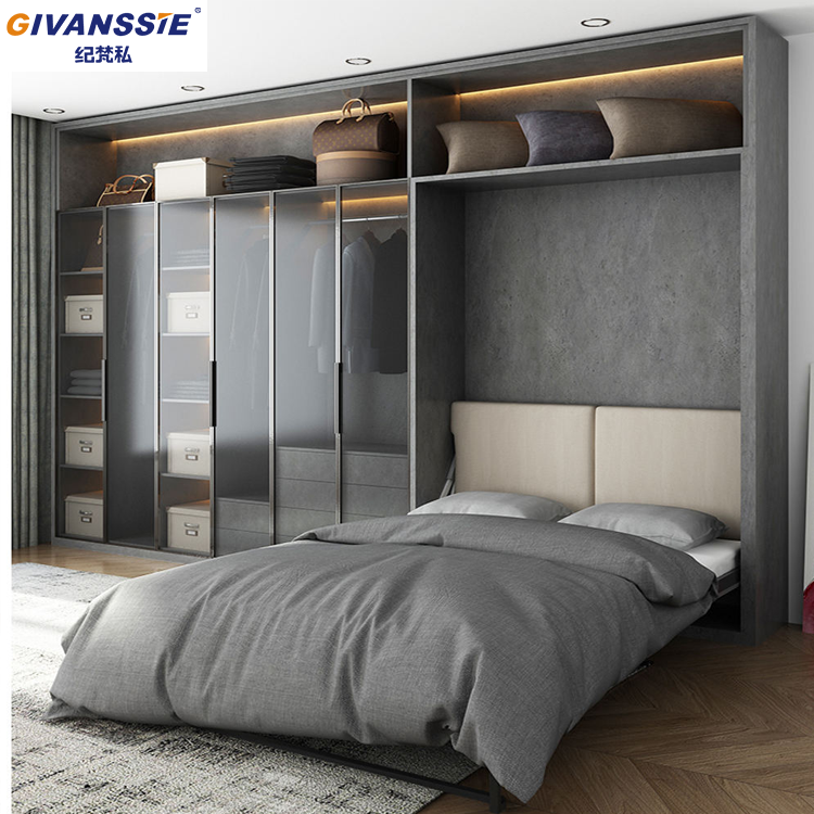 Top-Notch Quality Custom-Made Wooden Murphy Bed Budget-Friendly Invisible Wall Bed With Wardrobe Murphy Sofa Set Folding Beds