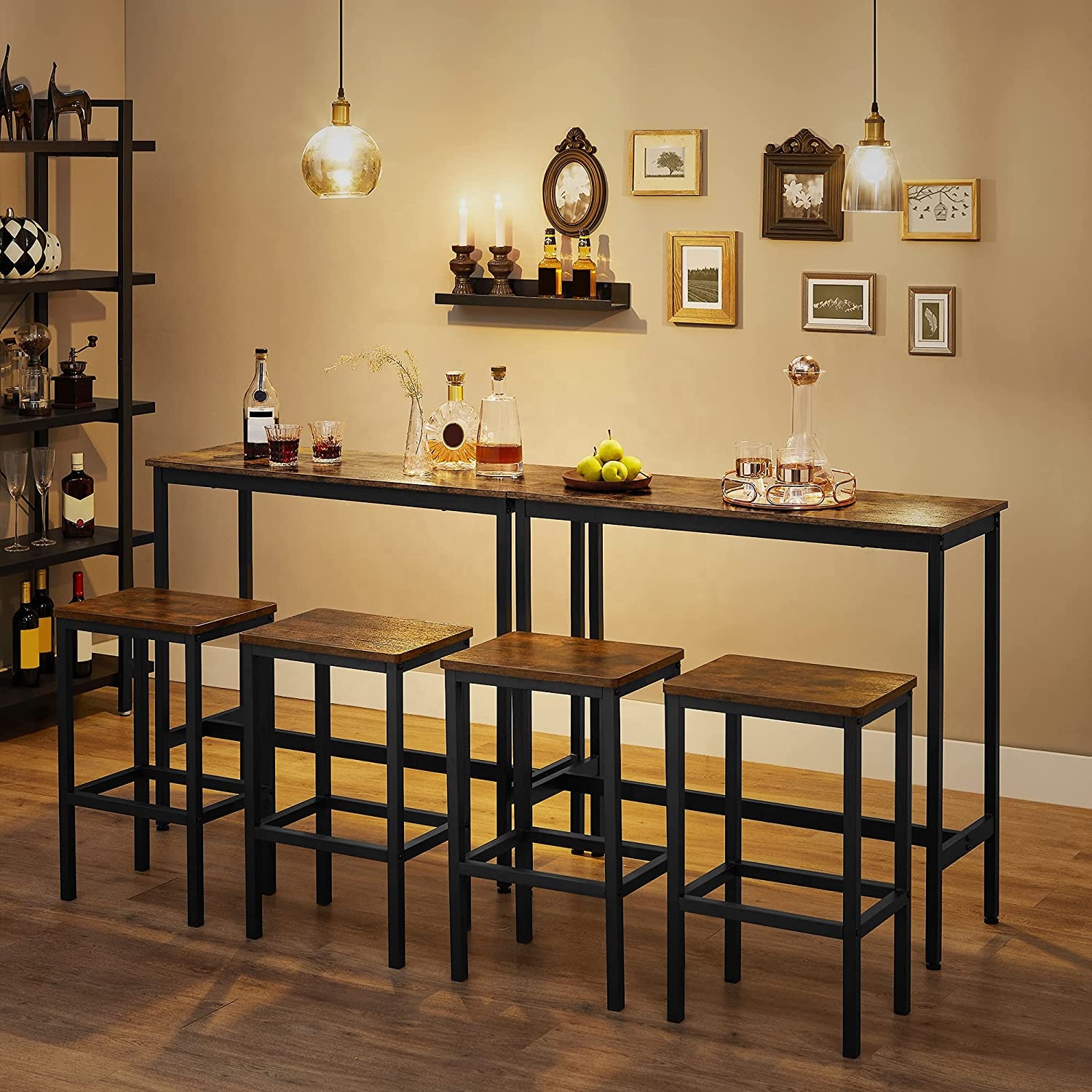 Industrial Dining Table Set Bar Table and Chairs Set Kitchen Bar Height Table with Stools Set of 2 Steel Frame