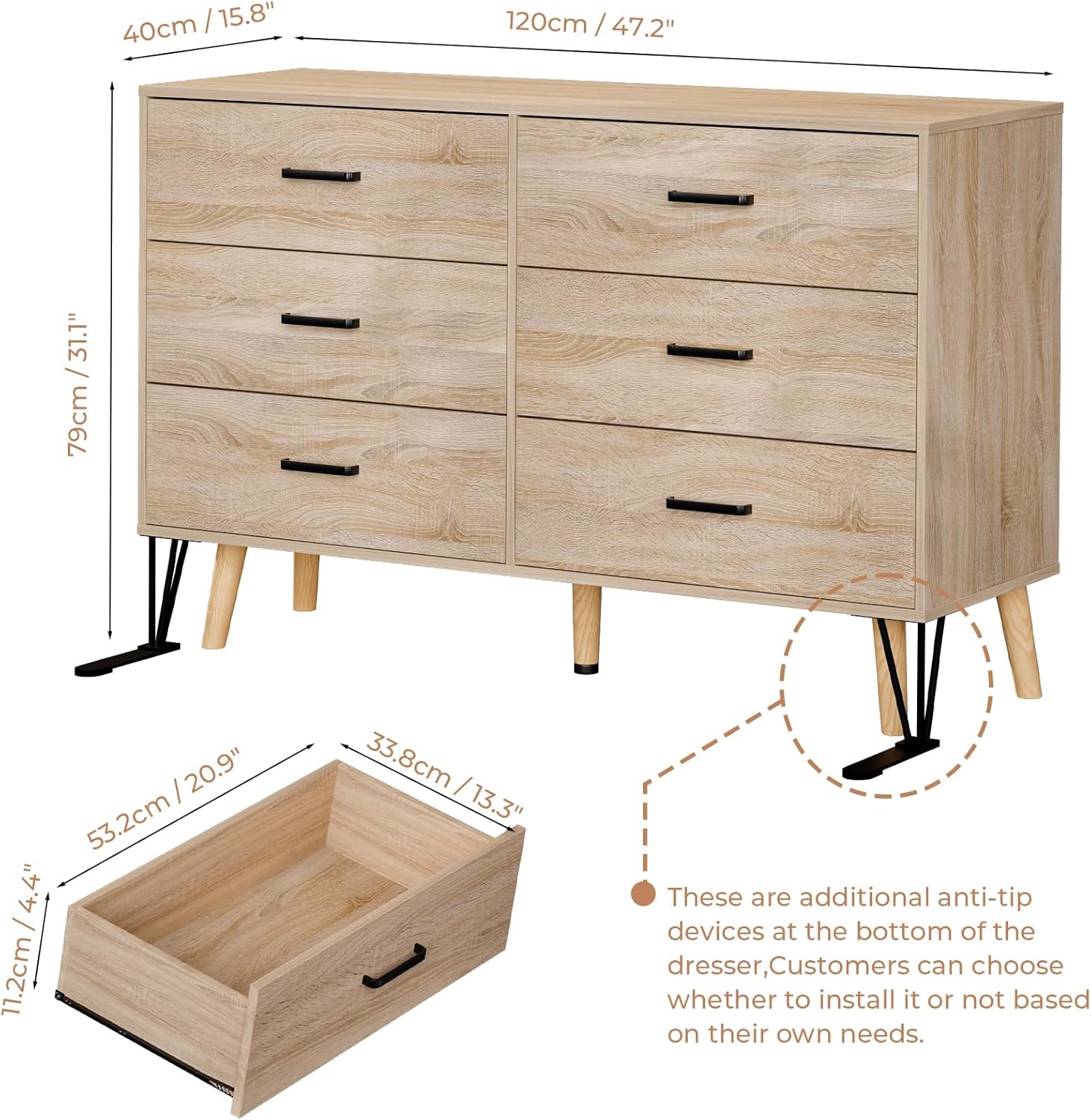 Custom 6 Drawer Dresser Light Oak Wood Chest of Drawers Mid Century Modern Bedroom Storage Cabinet Made in USA Houston