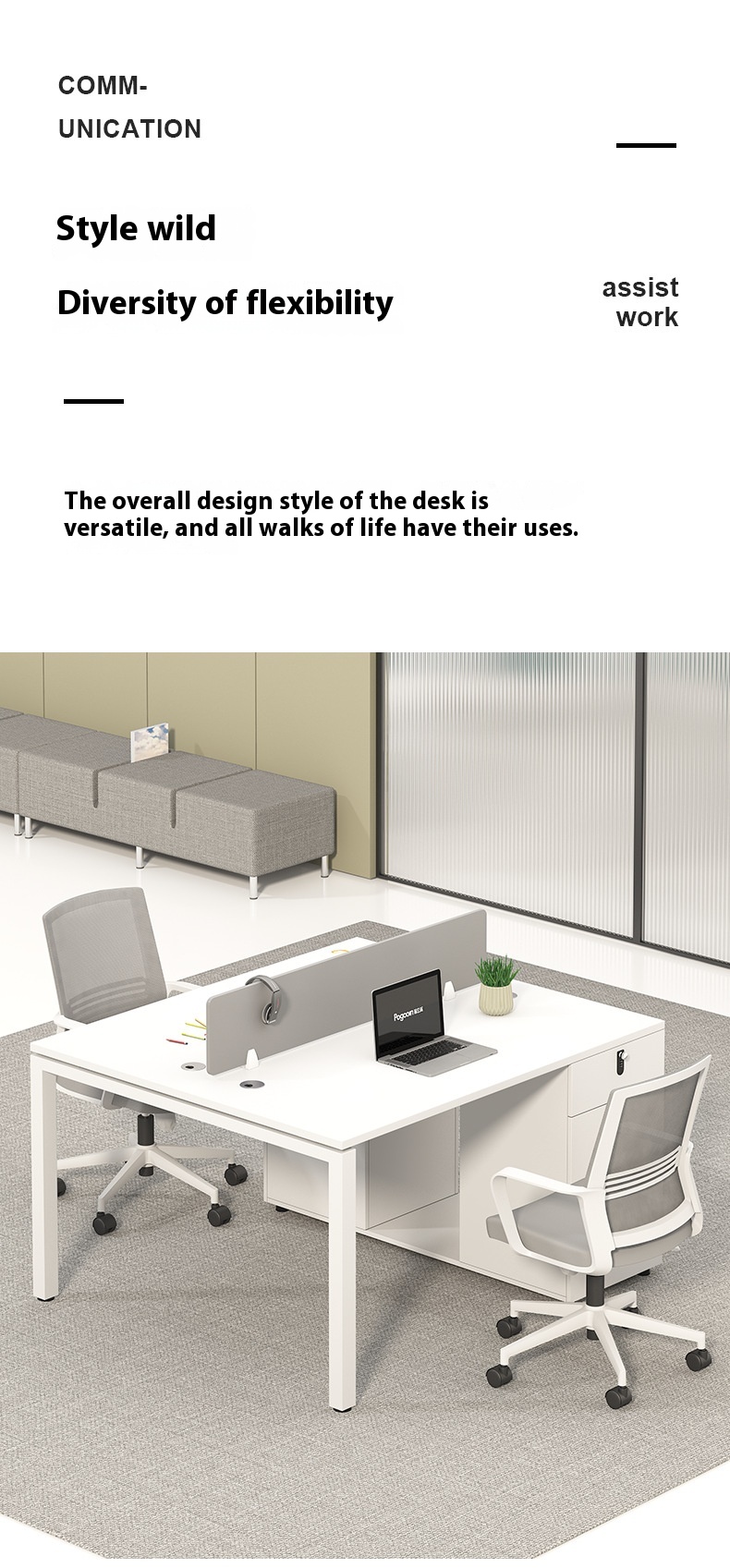 Simple Modern Home Office Furniture 4-Person Staff Desk and Chair Set with Modular Bamboo Screen Partition